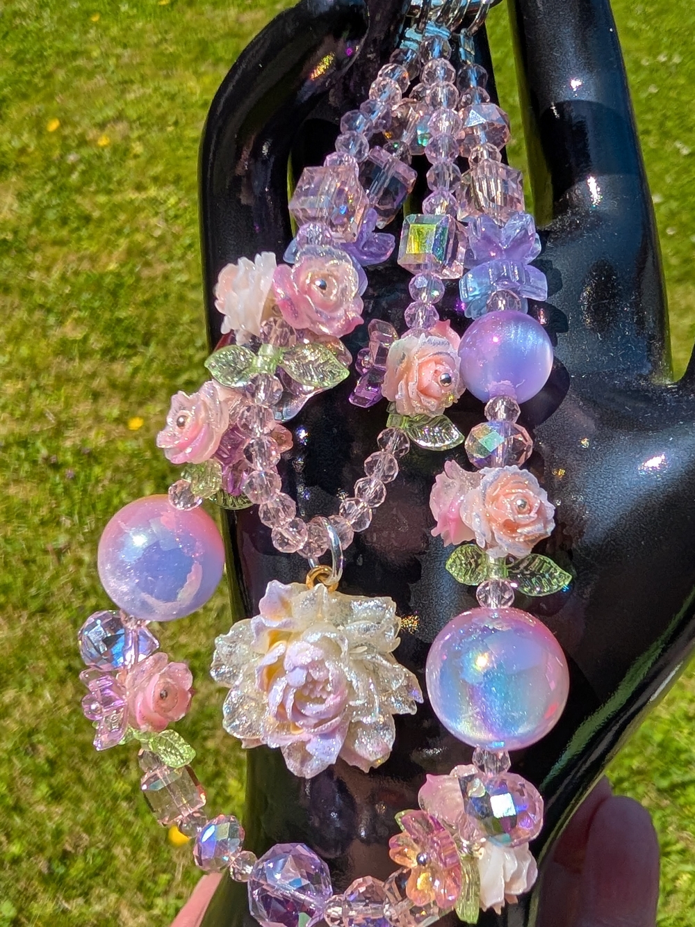Pink Iridescent Floral Keychain or Cellphone  Charm NWOT